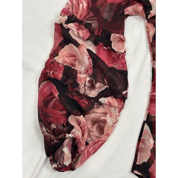 White House Black Market Rosé Floral Blouse Romantic Feminine Ruffle Sleeve XS - Picture 9 of 10